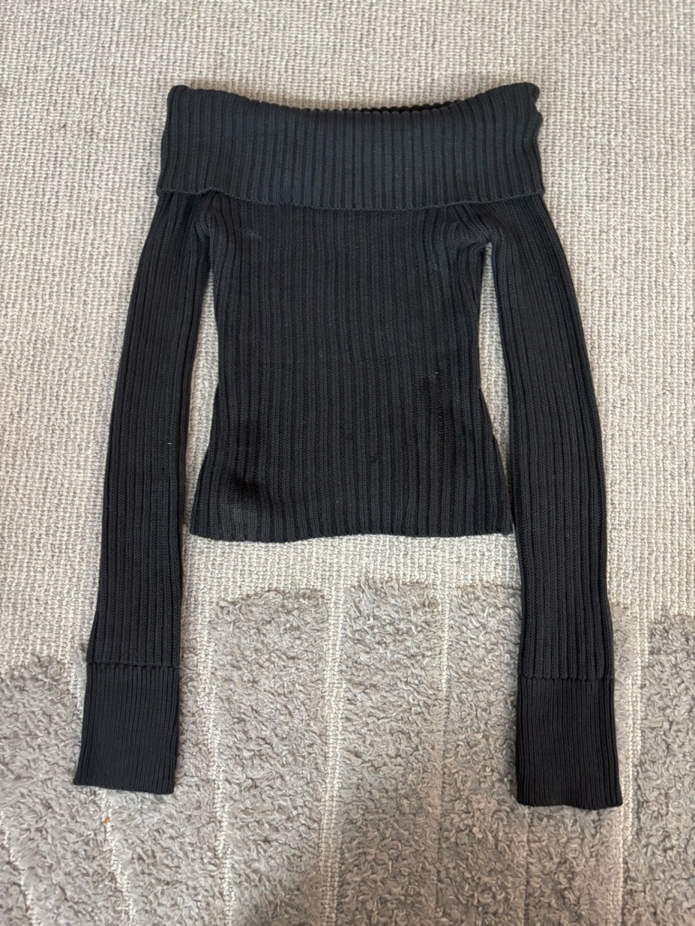 Ardene Black Off-The-Shoulder Ribbed Knit Sweater - XS